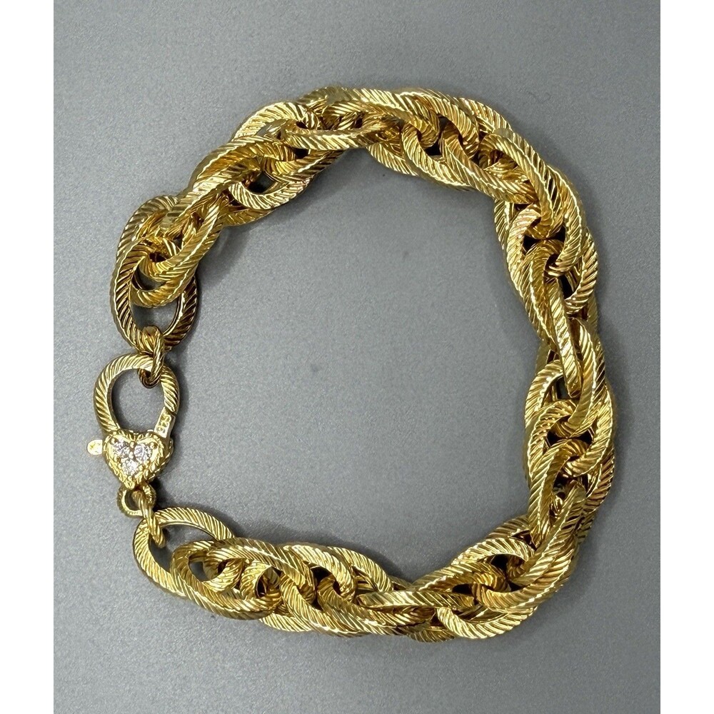 Judith Ripka Verona Triple Link 925 Sterling 14K Clad Bracelet CZ 8" Box